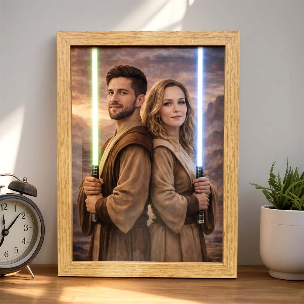 Custom Lightsaber Galactic Hero Couple Portrait Frame Gift Valentine's Day Gifts for Couple - namenecklace