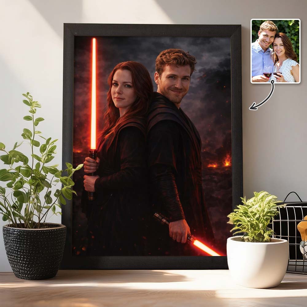 Custom Lightsaber Galactic Hero Couple Portrait Frame Gift Valentine's Day Gifts for Couple - namenecklace