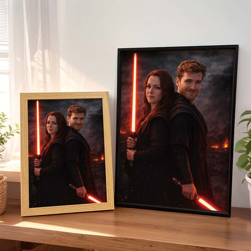 Custom Lightsaber Galactic Hero Couple Portrait Frame Gift Valentine's Day Gifts for Couple - namenecklace