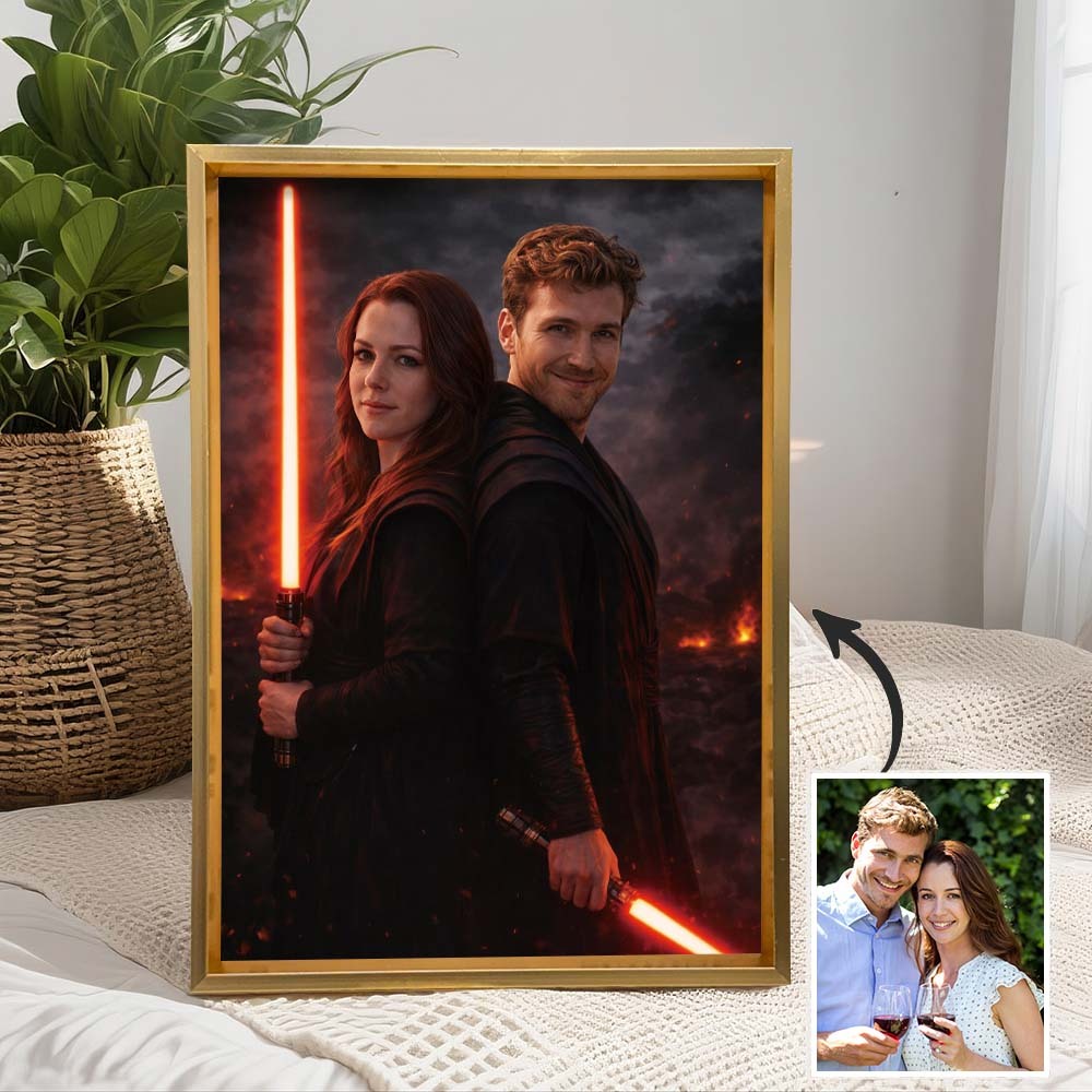 Custom Lightsaber Galactic Hero Couple Portrait Frame Gift Valentine's Day Gifts for Couple - namenecklace
