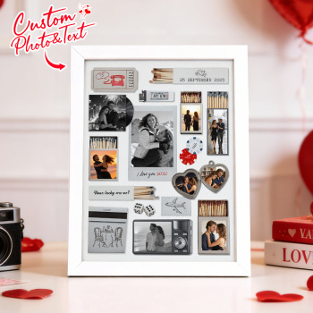Custom Photo Matchbox Wooden Frame with Your Text Matchbook Poster Print Wall Art Anniversary Gift - namenecklace