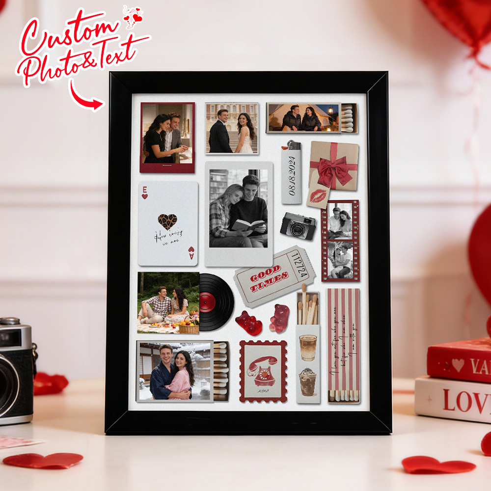 Custom Photo Matchbox Wooden Frame with Your Text Matchbook Poster Print Wall Art Anniversary Gift - namenecklace