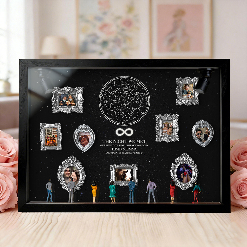 Custom Miniature Art Gallery Shadow Box for Couples Personalized Museum of Us Frame with The Night We Met Star Map Romantic Valentine's Day Gift