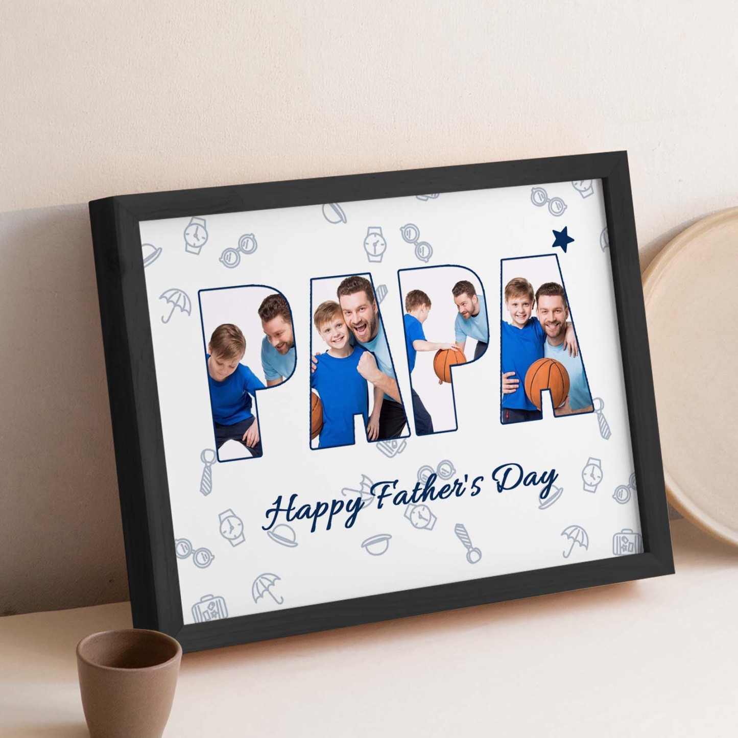 Custom Photo Papa Wooden Frame Personalized Text Gift for Father - NameNecklace