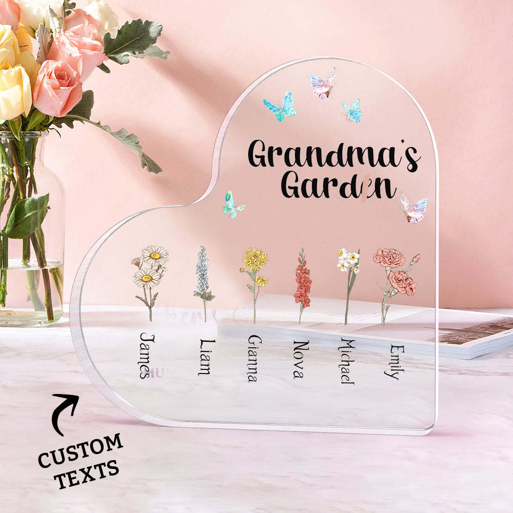 Custom Heart Shaped Acrylic Signs 1-6 Personalized Names Grandma's Garden Mother's Day Gift - NameNecklace