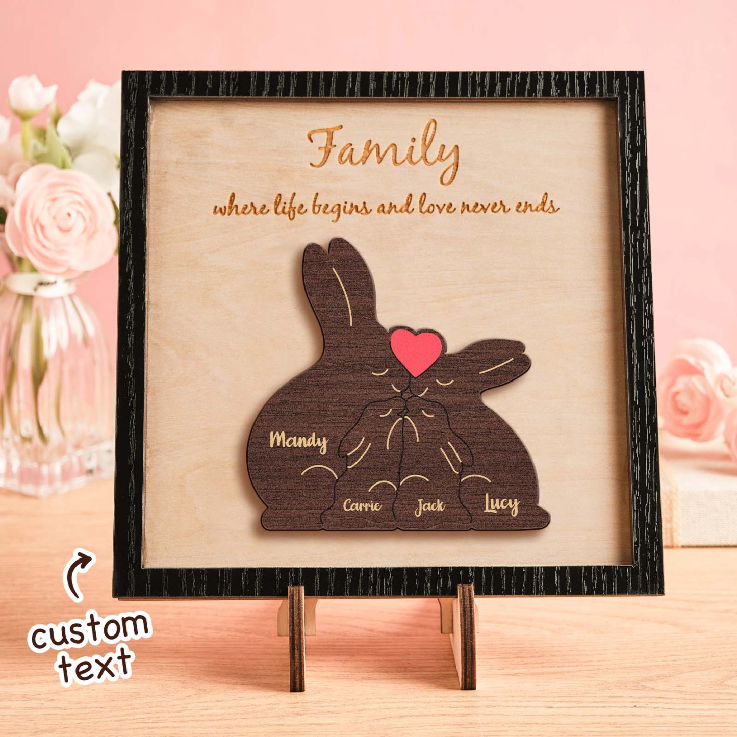 Custom Name Rabbit Family Puzzle Wooden Frame Personalized Wooden Home Decorations Motther's Day Gift - NameNecklace