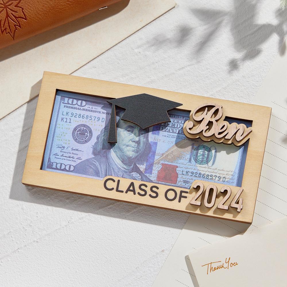 Personalized Name Laser-Cut Graduation Wooden Cash Holder Money Gift for Class of 2024 College Graduates - NameNecklace