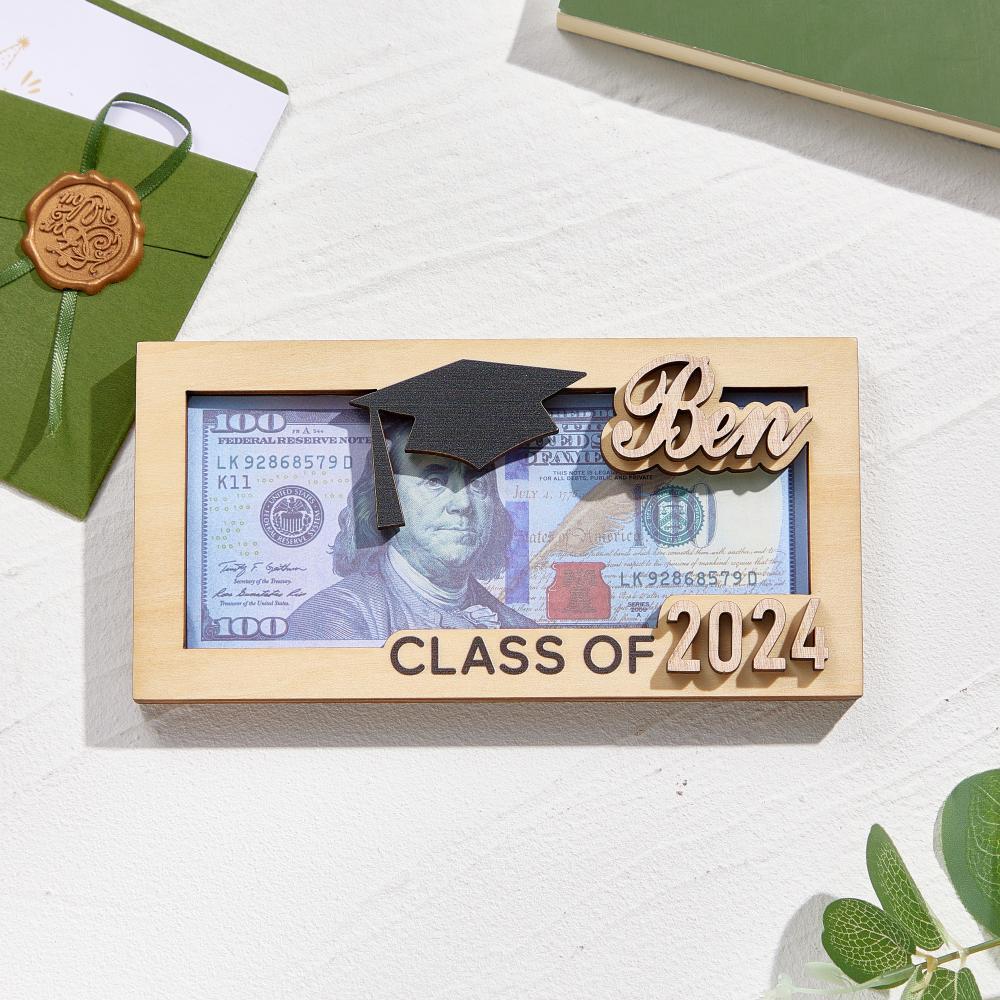 Personalized Name Laser-Cut Graduation Wooden Cash Holder Money Gift for Class of 2024 College Graduates - NameNecklace