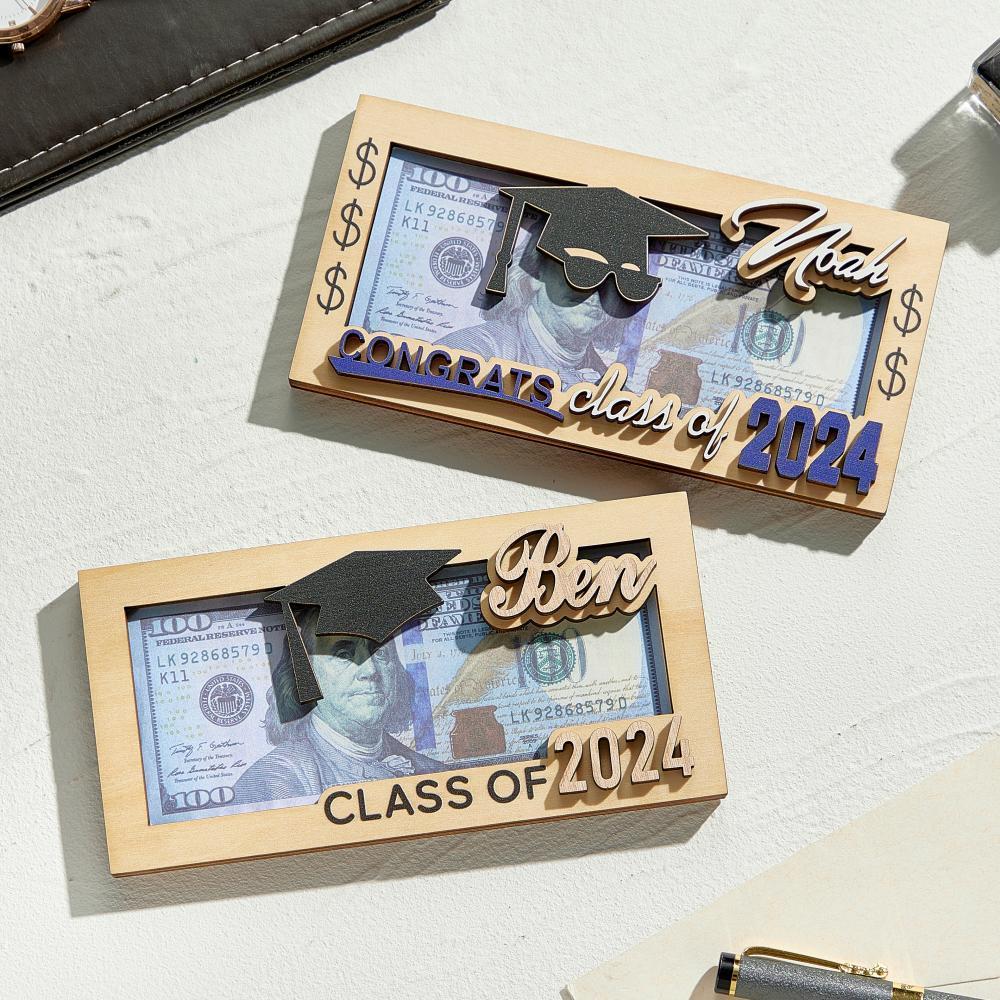 Personalized Name Laser-Cut Graduation Wooden Cash Holder Money Gift for Class of 2024 College Graduates - NameNecklace