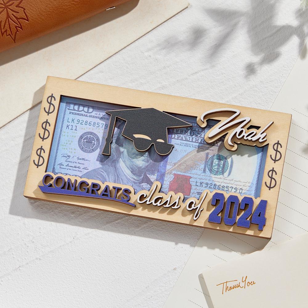 Personalized Name Laser-Cut Graduation Wooden Cash Holder Money Gift for Class of 2024 College Graduates - NameNecklace