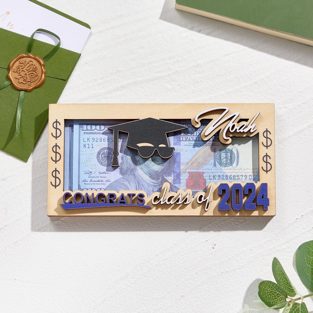 Personalized Name Laser-Cut Graduation Wooden Cash Holder Money Gift for Class of 2024 College Graduates - NameNecklace