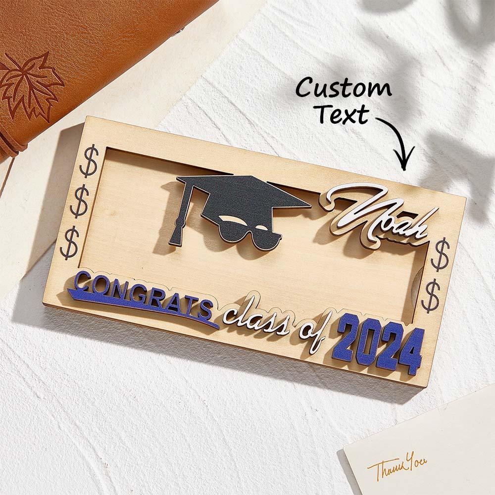 Personalized Name Laser-Cut Graduation Wooden Cash Holder Money Gift for Class of 2024 College Graduates - NameNecklace