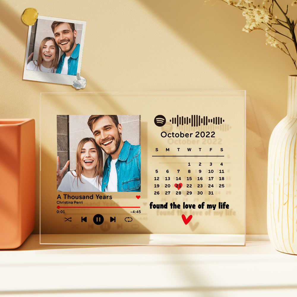 Custom Photo Anniversary Calendar Acrylic Plaque Spotify Song Decor Gift For Couples