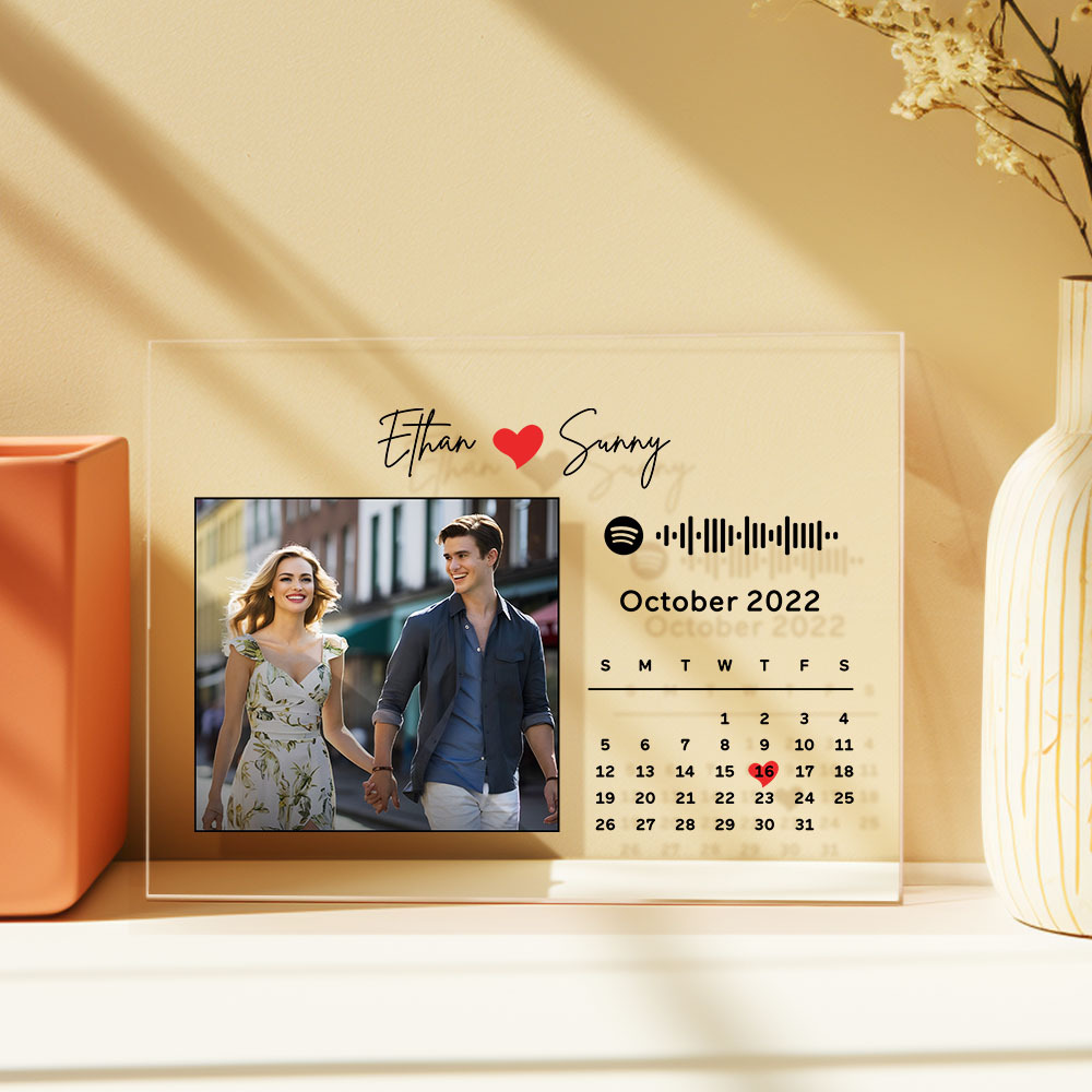 Custom Picture Anniversary Calendar Plaque Acrylic Spotify Song Decor Gift For Couples