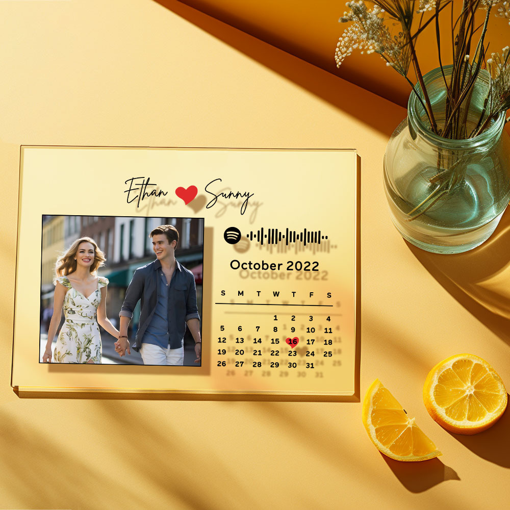 Custom Picture Anniversary Calendar Plaque Acrylic Spotify Song Decor Gift For Couples