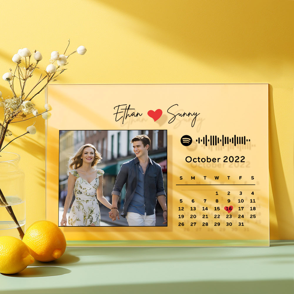 Custom Picture Anniversary Calendar Plaque Acrylic Spotify Song Decor Gift For Couples