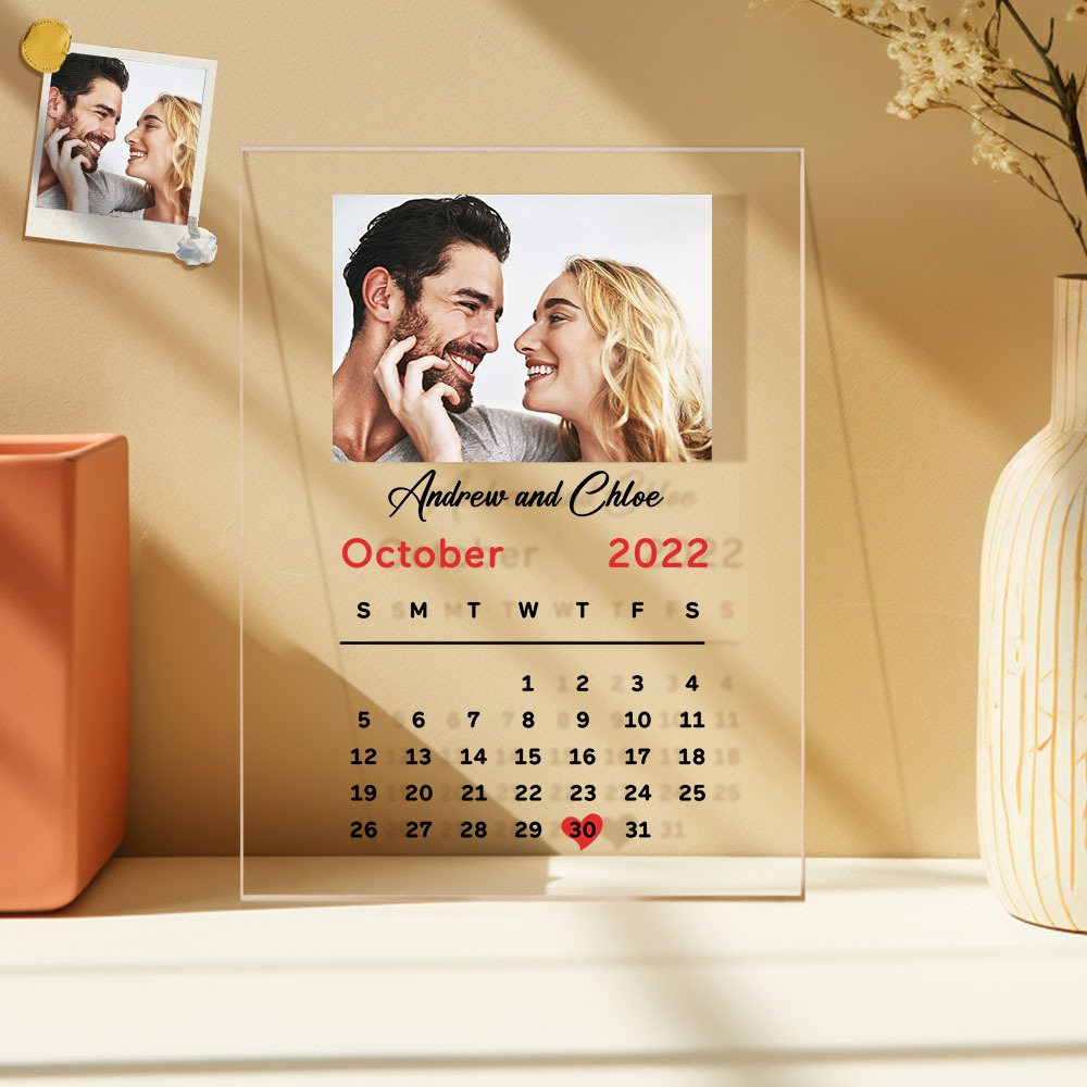 Custom Photo Anniversary Calendar Acrylic Plaque Home Decor Gift For Couples