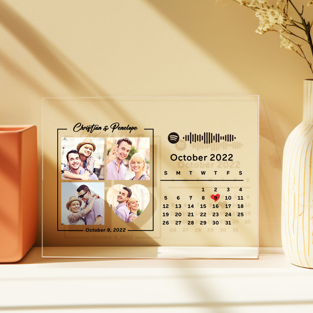 Custom Photos Anniversary Calendar Acrylic Plaque Spotify Home Decor Gift For Couples