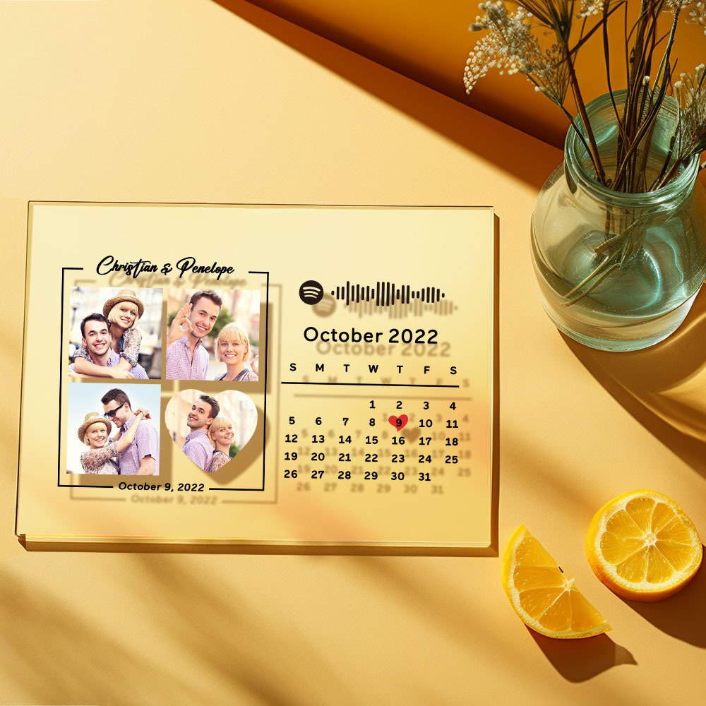 Custom Photos Anniversary Calendar Acrylic Plaque Spotify Home Decor Gift For Couples