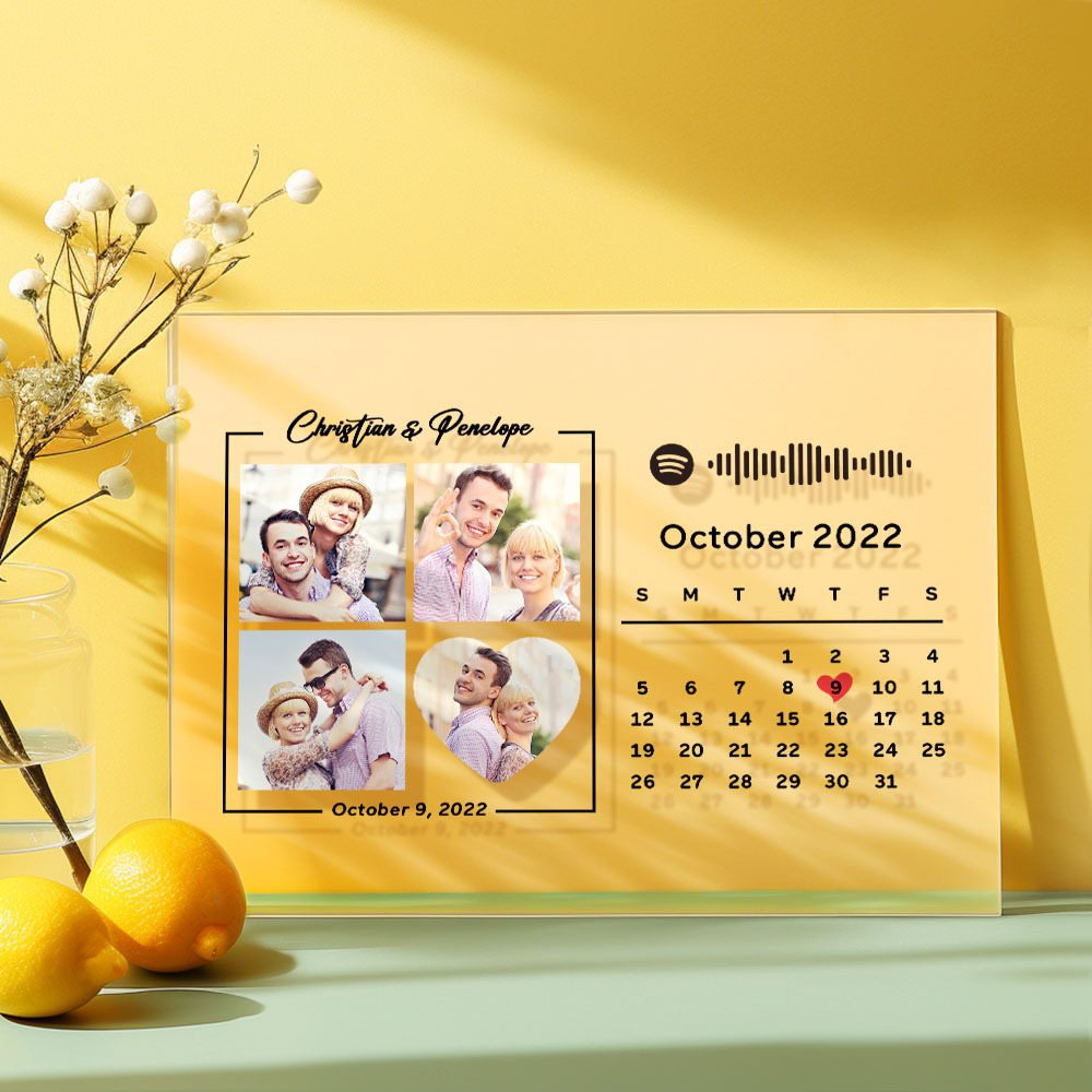 Custom Photos Anniversary Calendar Acrylic Plaque Spotify Home Decor Gift For Couples