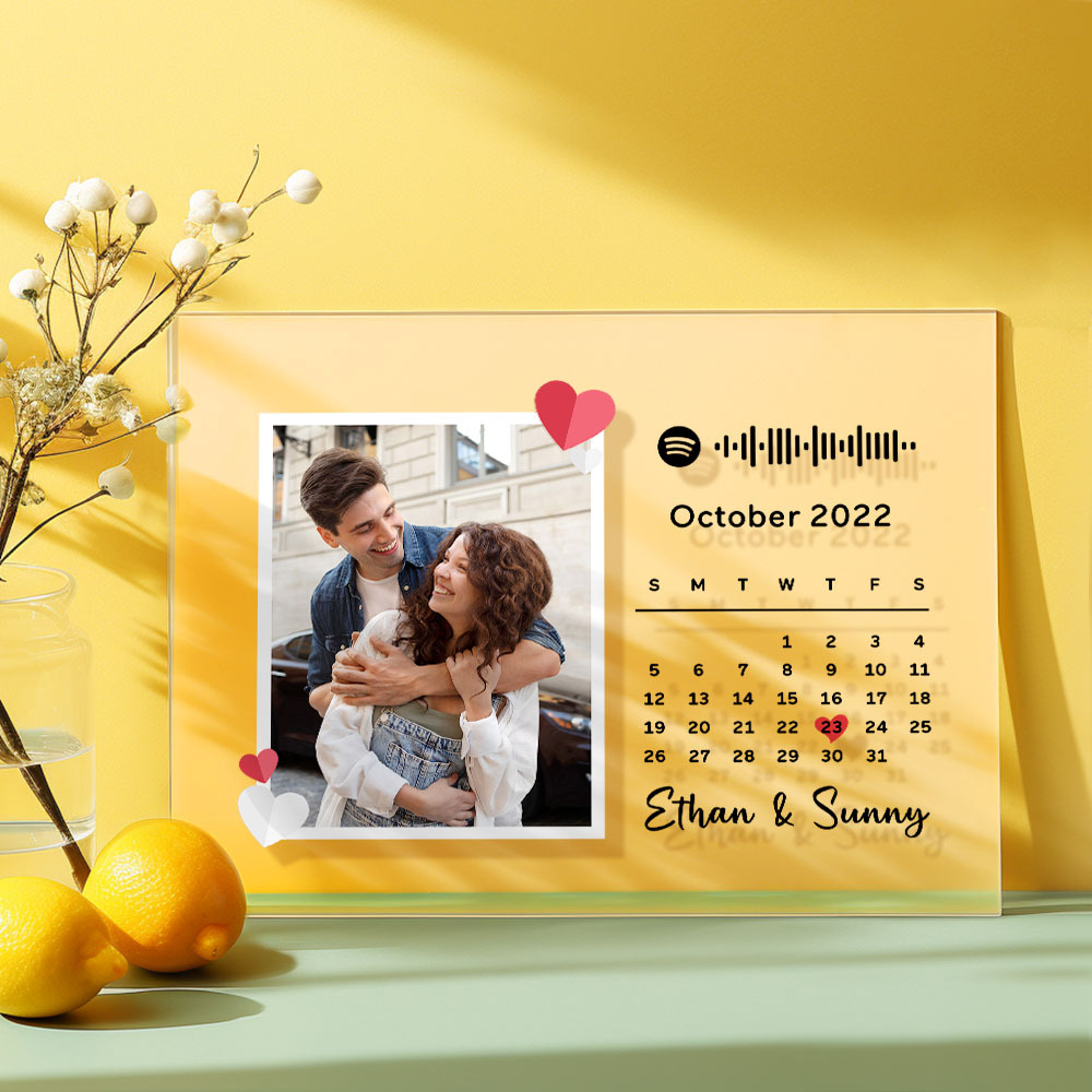 Custom Love Photo Calendar Plaque Acrylic Spotify Song Decor Anniversary Gift For Couples