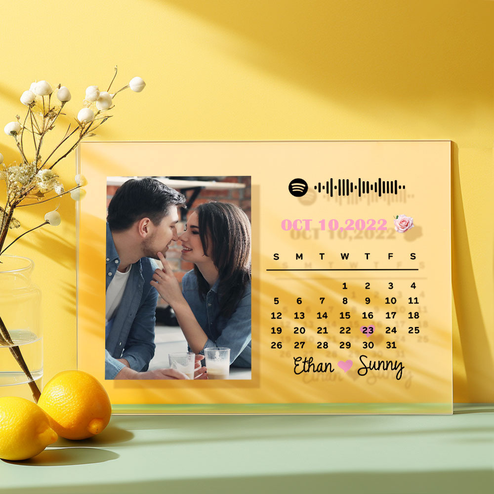 Custom Photo Calendar Plaque Acrylic Spotify Song Decor Anniversary Gift For Couples