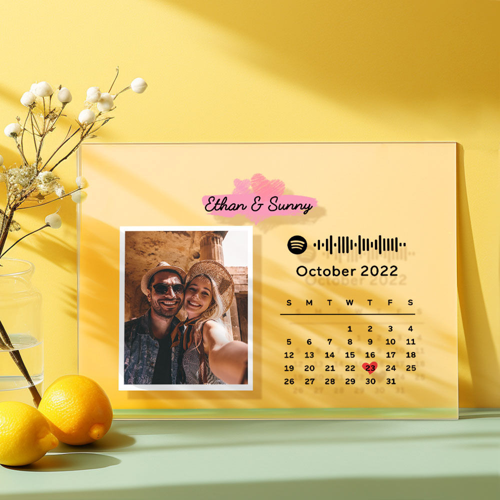 Custom Photo Calendar Acrylic Plaque Spotify Code Song Decor Photo Decor Anniversary Gift For Couples