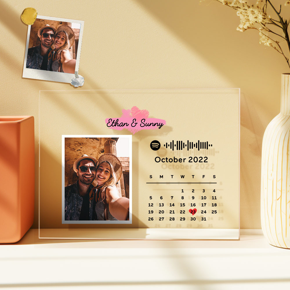 Custom Photo Calendar Acrylic Plaque Spotify Code Song Decor Photo Decor Anniversary Gift For Couples