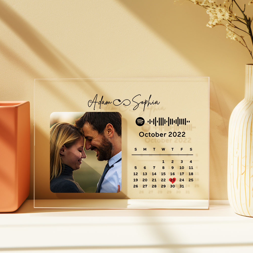 Custom Photo Anniversary Calendar Plaque Acrylic Spotify Song Decor Gift For Couples