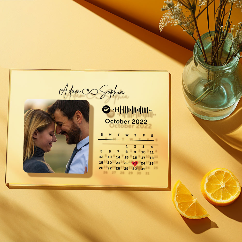 Custom Photo Anniversary Calendar Plaque Acrylic Spotify Song Decor Gift For Couples
