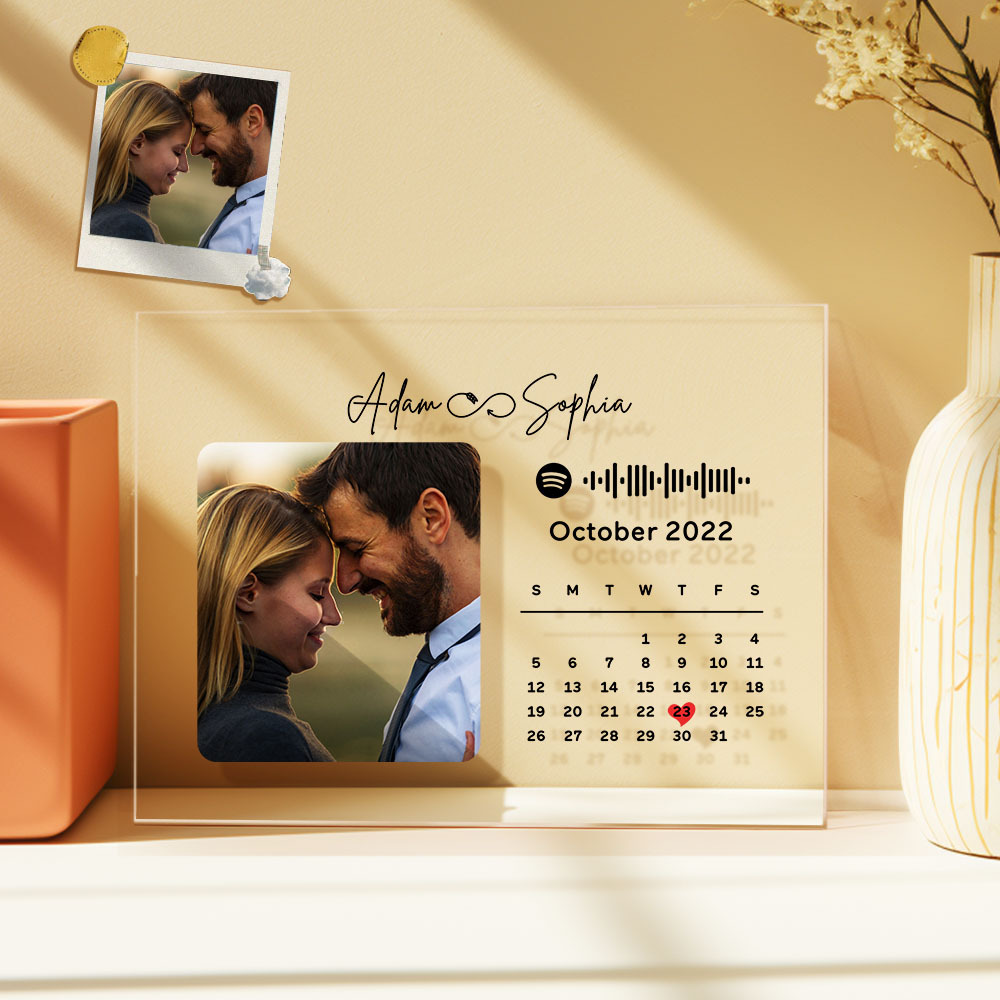 Custom Photo Anniversary Calendar Plaque Acrylic Spotify Song Decor Gift For Couples