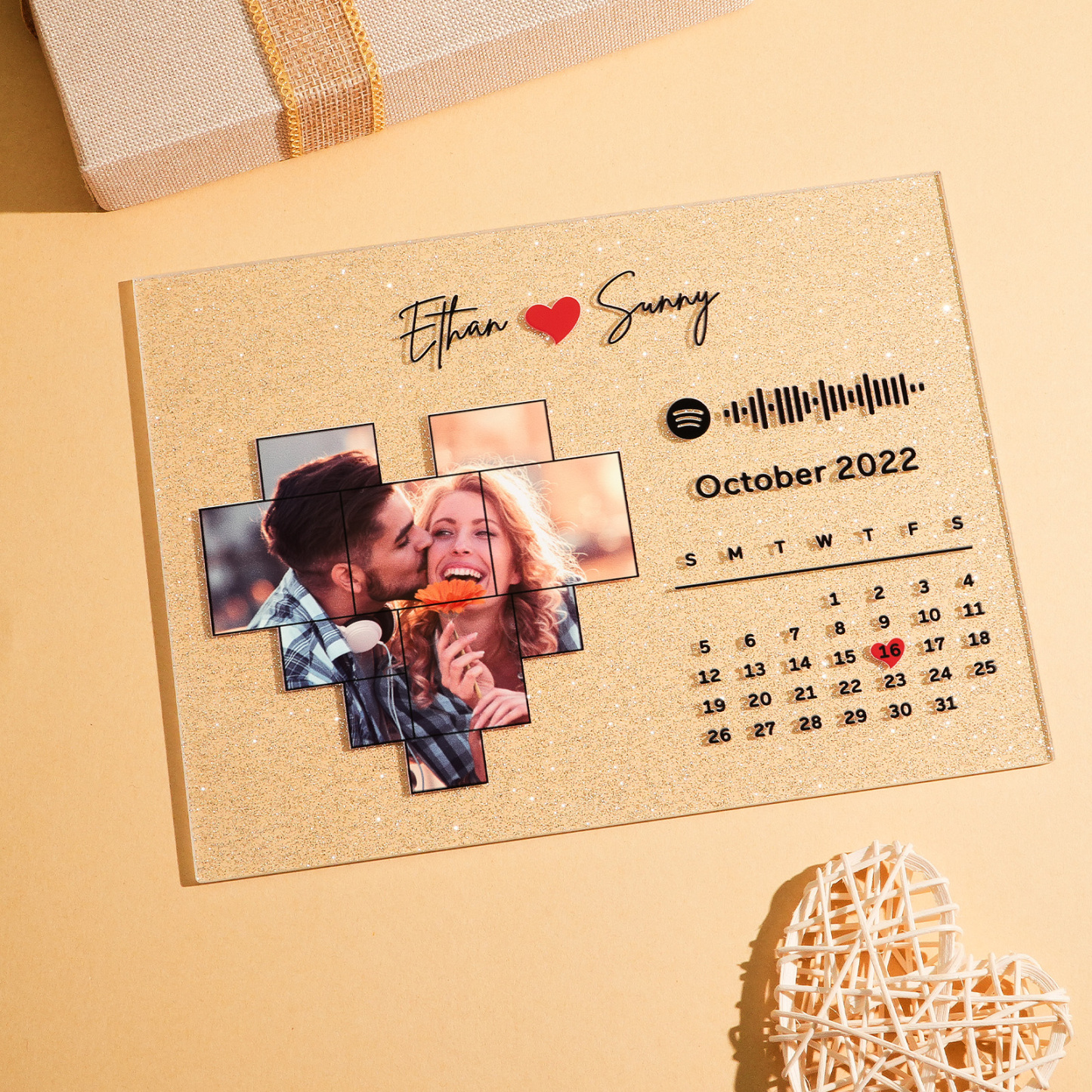 Personalied Photo Calendar Glitter Acrylic Plaque Spotify Song Decor Anniversary Gift