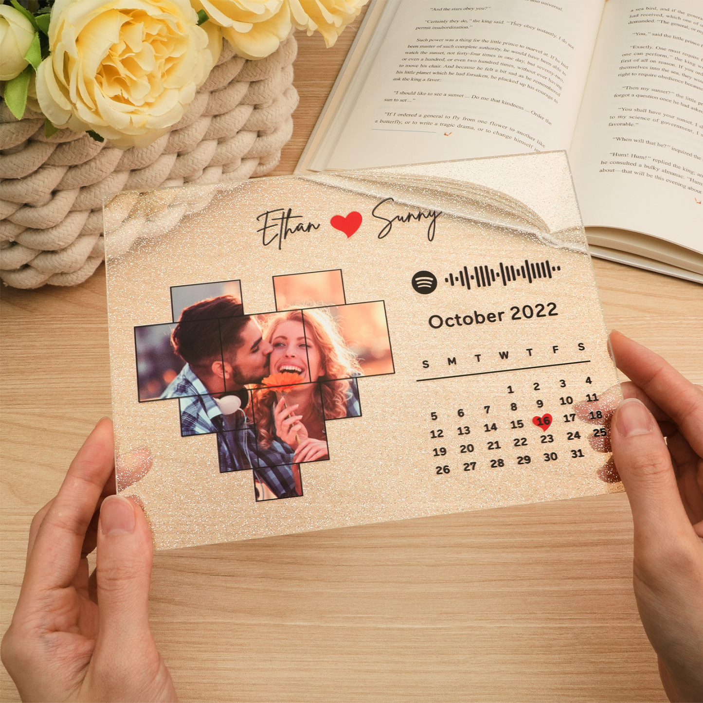Personalied Photo Calendar Glitter Acrylic Plaque Spotify Song Decor Anniversary Gift