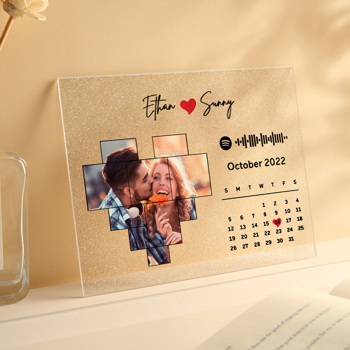 Personalied Photo Calendar Glitter Acrylic Plaque Spotify Song Decor Anniversary Gift