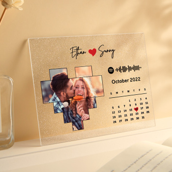 Personalied Photo Calendar Glitter Acrylic Plaque Spotify Song Decor Anniversary Gift