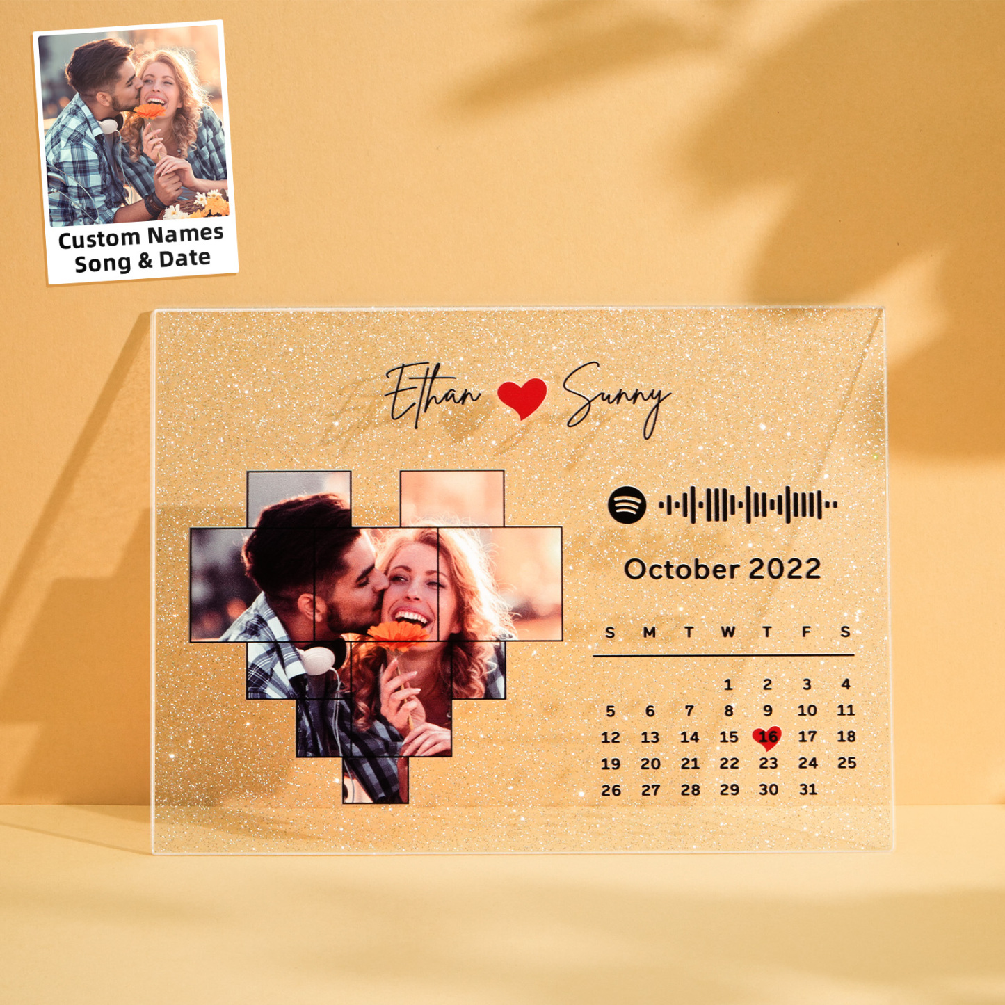 Personalied Photo Calendar Glitter Acrylic Plaque Spotify Song Decor Anniversary Gift