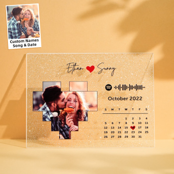 Personalied Photo Calendar Glitter Acrylic Plaque Spotify Song Decor Anniversary Gift