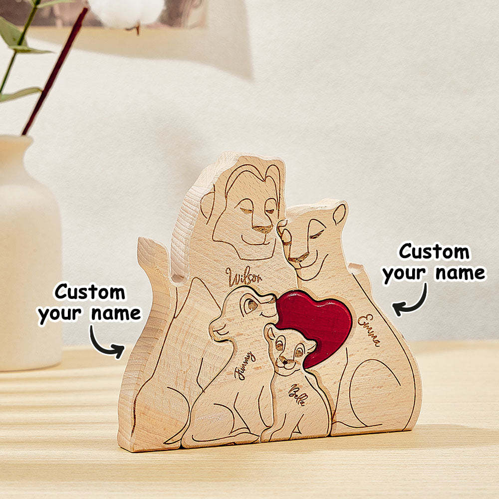 Personalized Wooden Lion Puzzle Custom Lion Family Names Puzzle Home Decor Gifts - NameNecklace