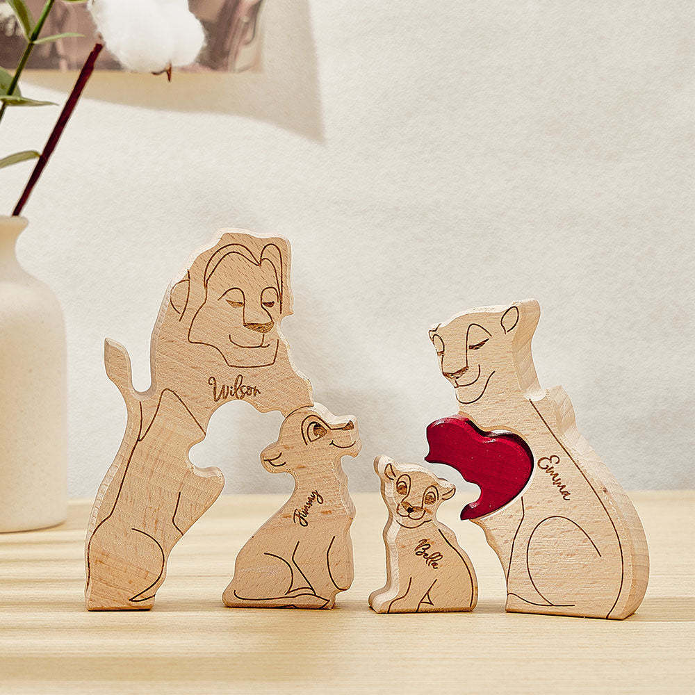 Personalized Wooden Lion Puzzle Custom Lion Family Names Puzzle Home Decor Gifts - NameNecklace