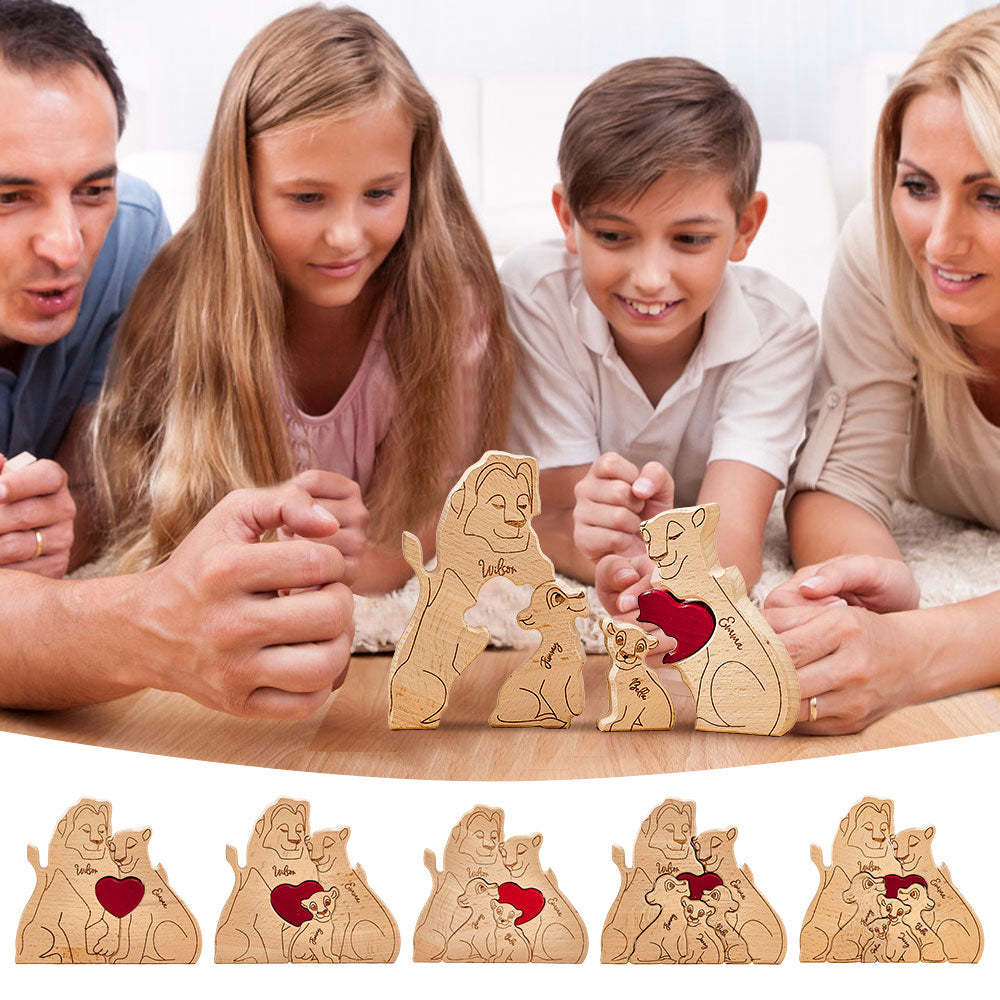 Personalized Wooden Lion Puzzle Custom Lion Family Names Puzzle Home Decor Gifts - NameNecklace