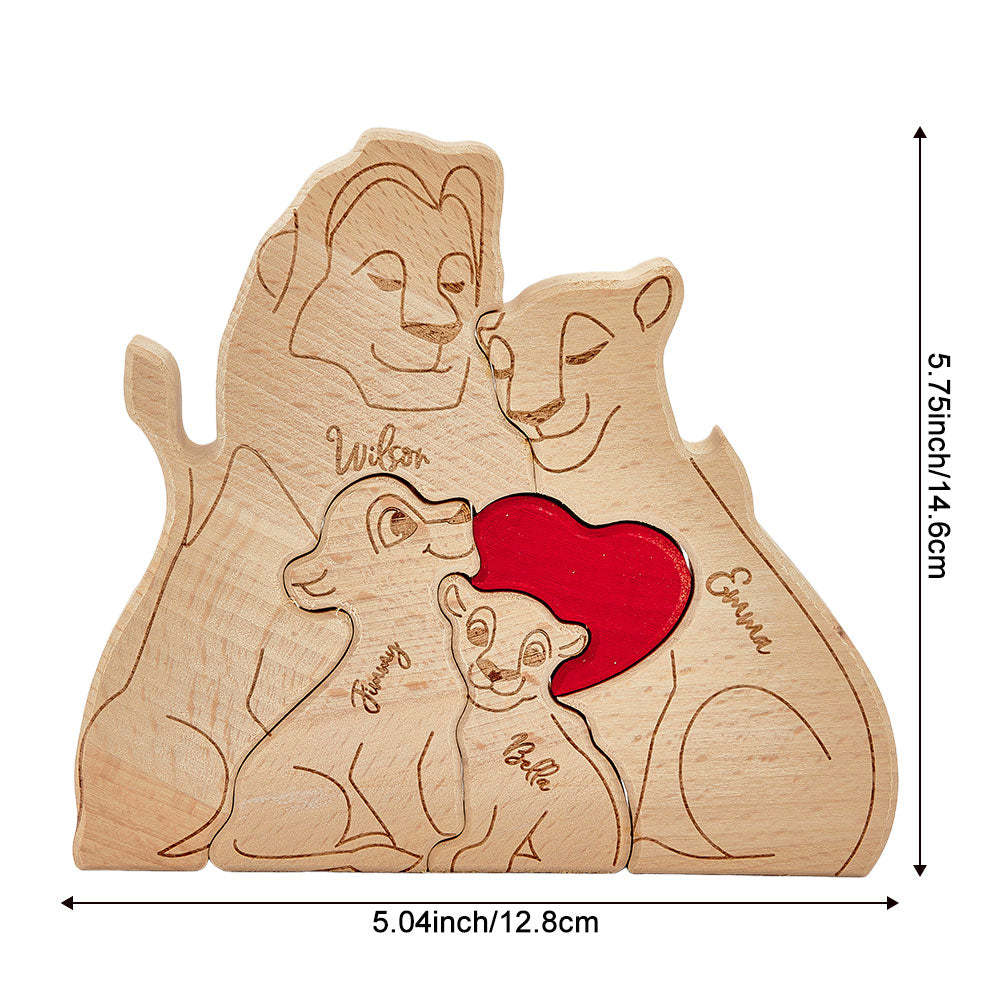Personalized Wooden Lion Puzzle Custom Lion Family Names Puzzle Home Decor Gifts - NameNecklace