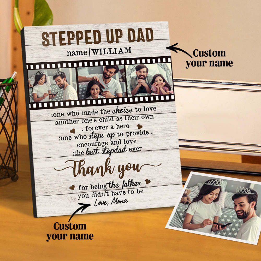 Personalized Desktop Picture Frame Custom Stepped Up Dad Film Sign Father's Day Gift - NameNecklace