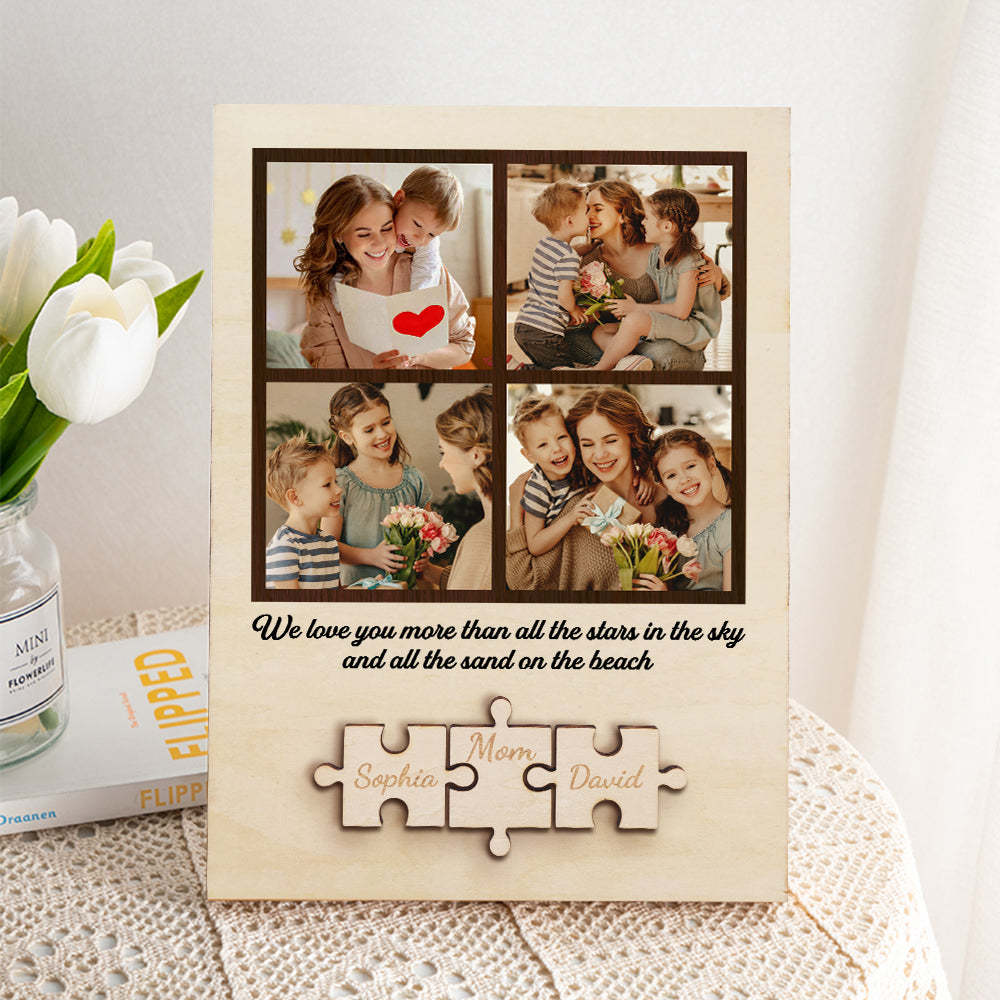 Personalized Wooden Photo Puzzle Sign Custom Family Member Sign Gift for Mom - NameNecklace