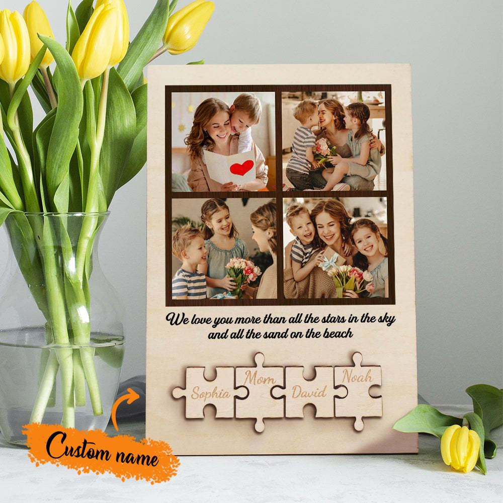 Personalized Wooden Photo Puzzle Sign Custom Family Member Sign Gift for Mom - NameNecklace