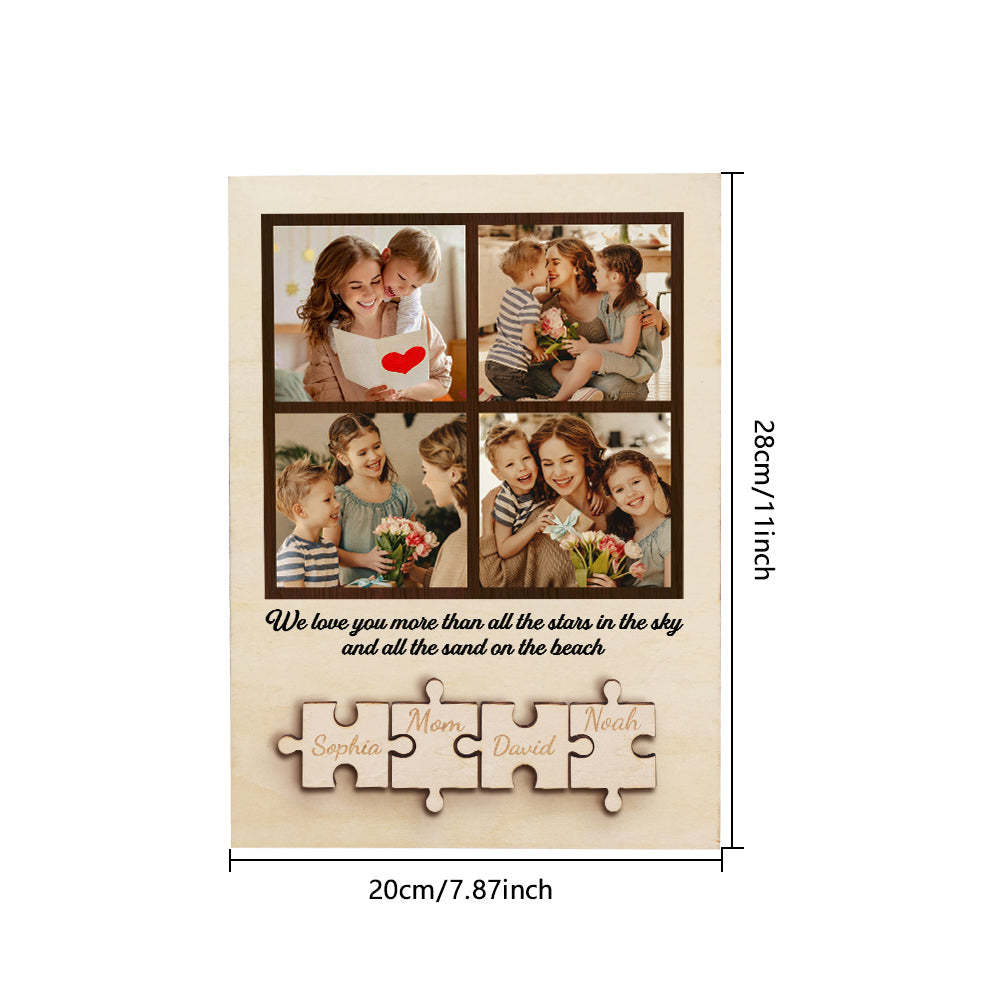Personalized Wooden Photo Puzzle Sign Custom Family Member Sign Gift for Mom - NameNecklace
