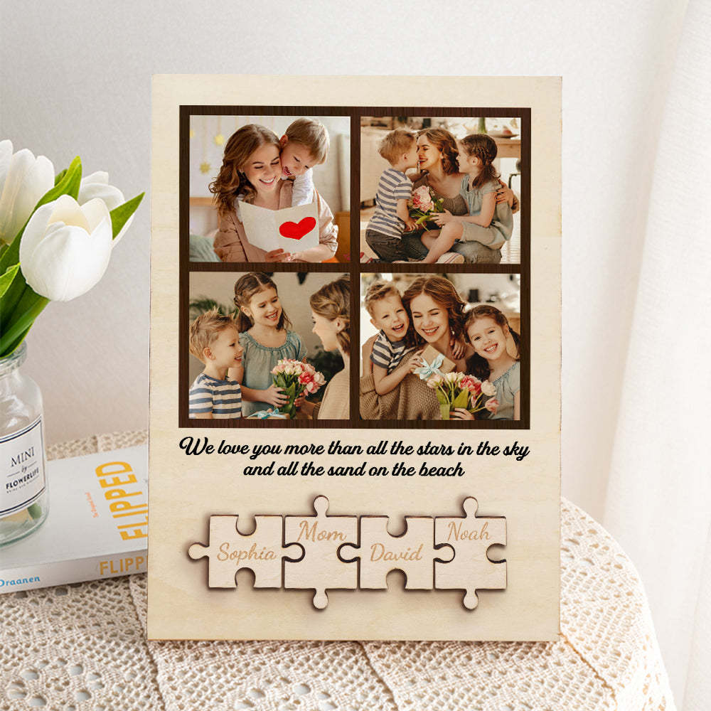 Personalized Wooden Photo Puzzle Sign Custom Family Member Sign Gift for Mom - NameNecklace