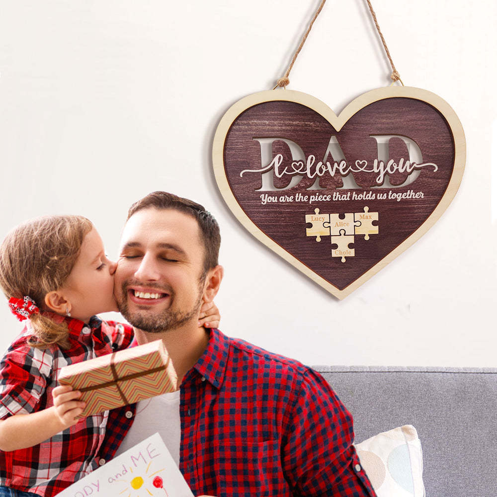 Personalized Dad Heart Puzzle Plaque You Are the Piece That Holds Us Together Father's Day Gift - NameNecklace