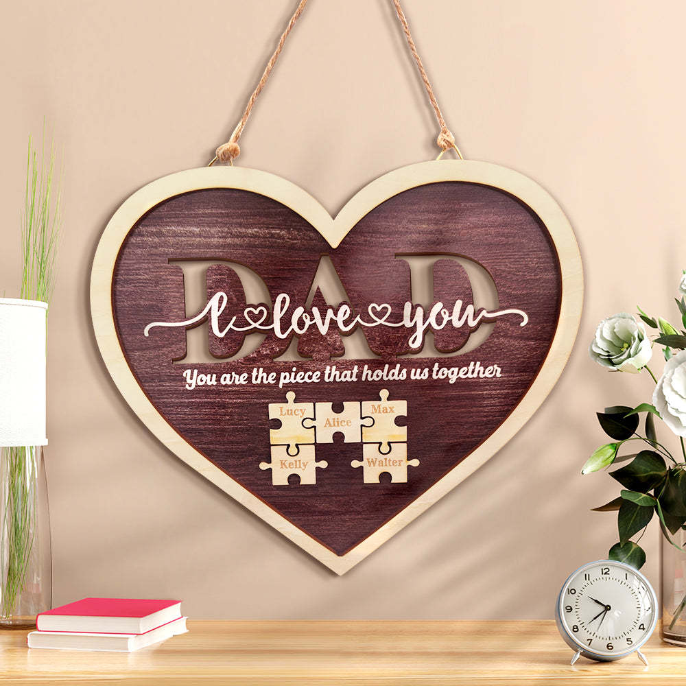 Personalized Dad Heart Puzzle Plaque You Are the Piece That Holds Us Together Father's Day Gift - NameNecklace