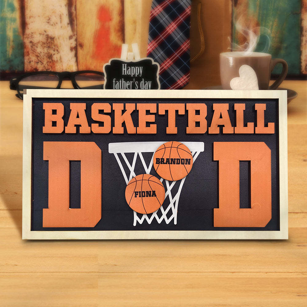 Personalized Basketball Dad Wooden Name Sign Plaque Father's Day Gift for Dad Grandpa - NameNecklace