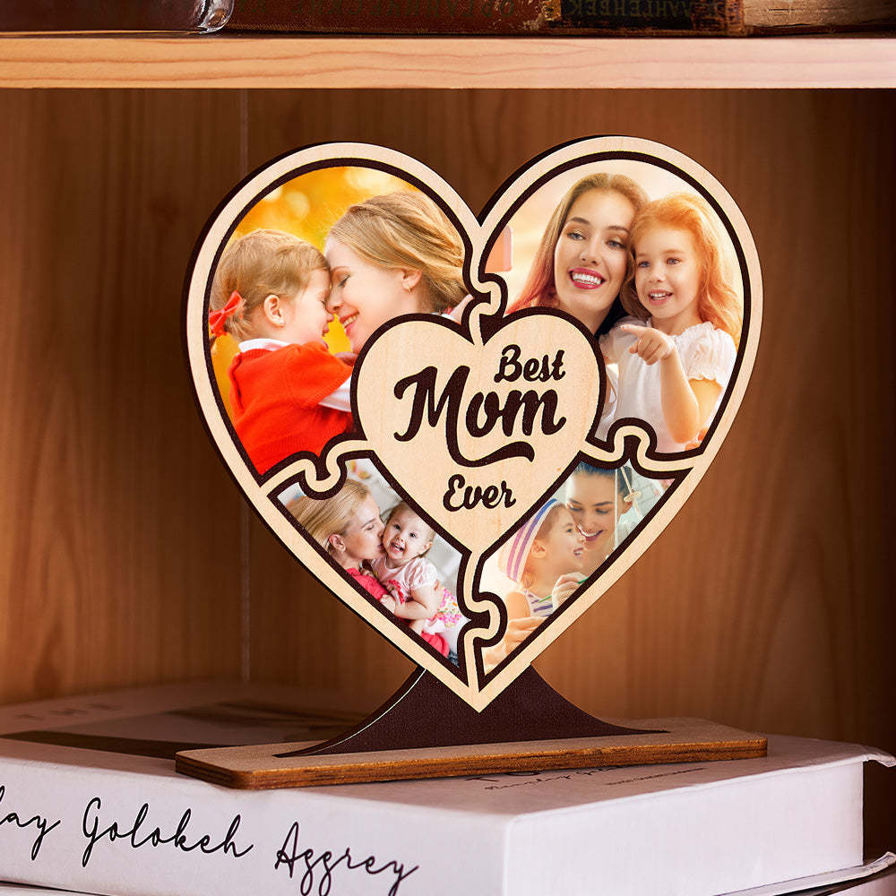 Custom Photo Ornaments Best Mom Ever Wooden Heart Gifts for Mom - NameNecklace